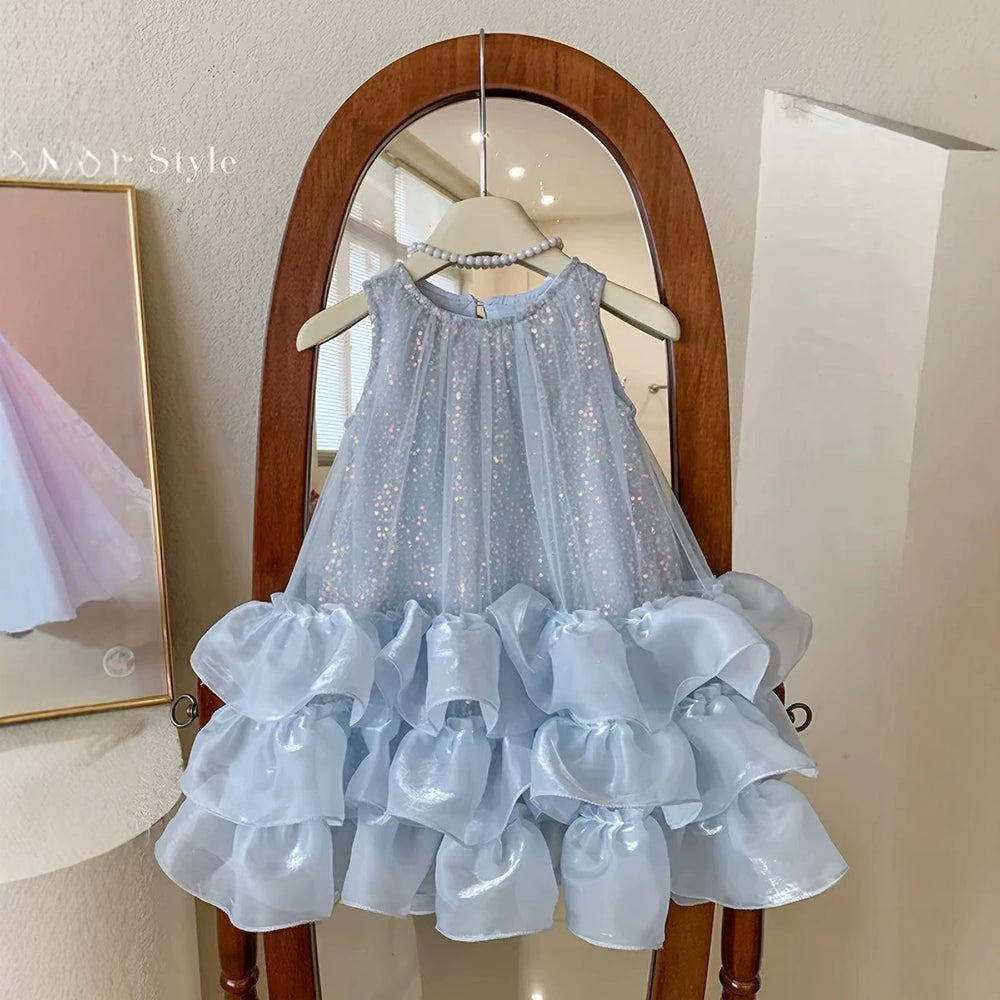 summer new girls' princess dress sleeveless sequin bowknot sleeveless dress evening gown wholesale supply