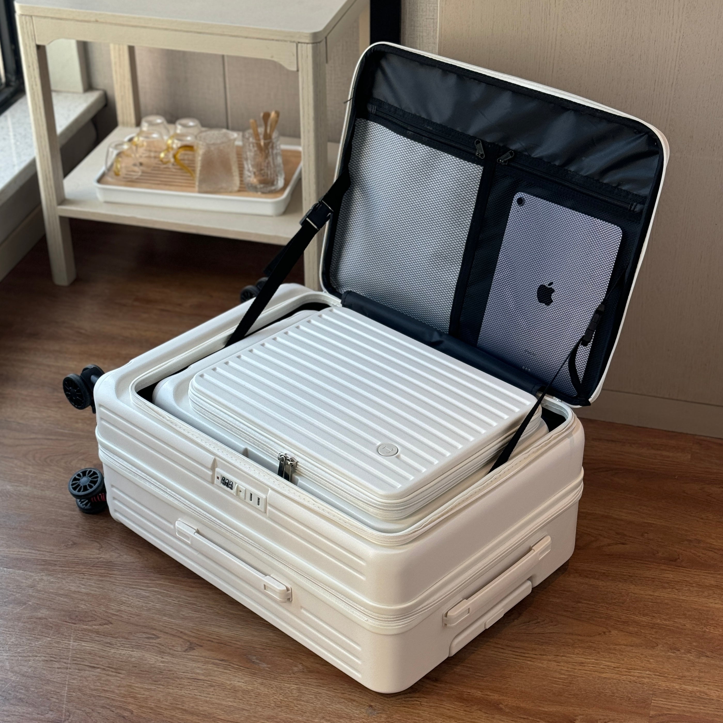Side open expandable suitcase 24-inch ultra-light trolley case 20-inch boarding case three-piece suitcase password bag