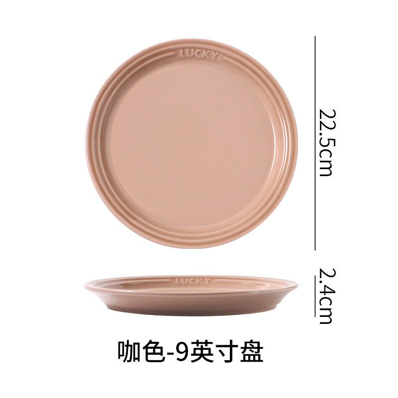 French-style matte ceramic plate, high-end aesthetic, cake plate, creative round fruit and dessert plate, steak plate, plating dish