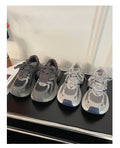 Chunky platform monster dad shoes - women's trendy ins style, spring 2026 new arrival, versatile retro silver-gray athletic casual sneakers