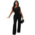 C7578 cross-border   fashion women's casual one-shoulder sleeveless bodycon wide-leg jumpsuit