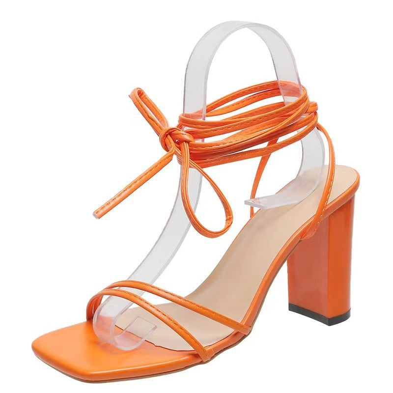 2023 summer plus size women's foreign trade shoes sexy square toe strappy stiletto heel cross strap sandals - cross-border e-commerce