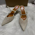 Za2025 summer new korean style red mesh beaded fashionable versatile high heel pointed toe closed-toe mule sandals