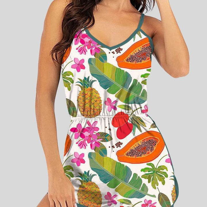 new women's sleeveless v-neck printed cami romper with elastic waist - cross-border  style activewear