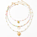 European and american cross-border bohemian heart pendant necklace, fashionable multi-layered colorful beaded faux pearl choker
