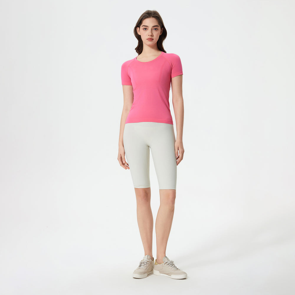Summer seamless one-piece knit crew neck yoga top - slim fit, quick-dry, breathable running & workout short sleeve tee for women - d25073