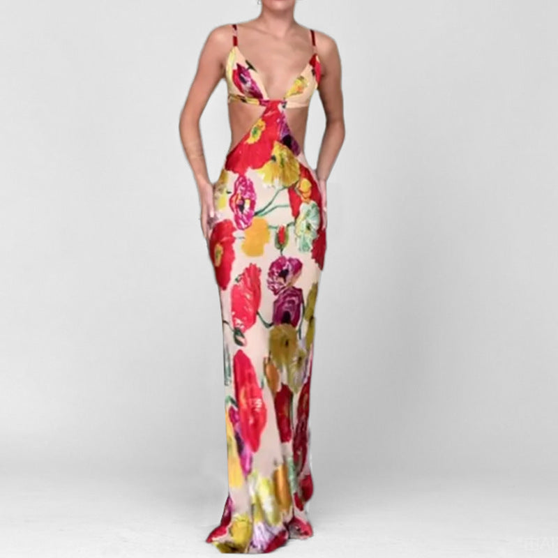 women's summer maxi dress - cross-border european & american style - sexy spaghetti strap printed backless dress