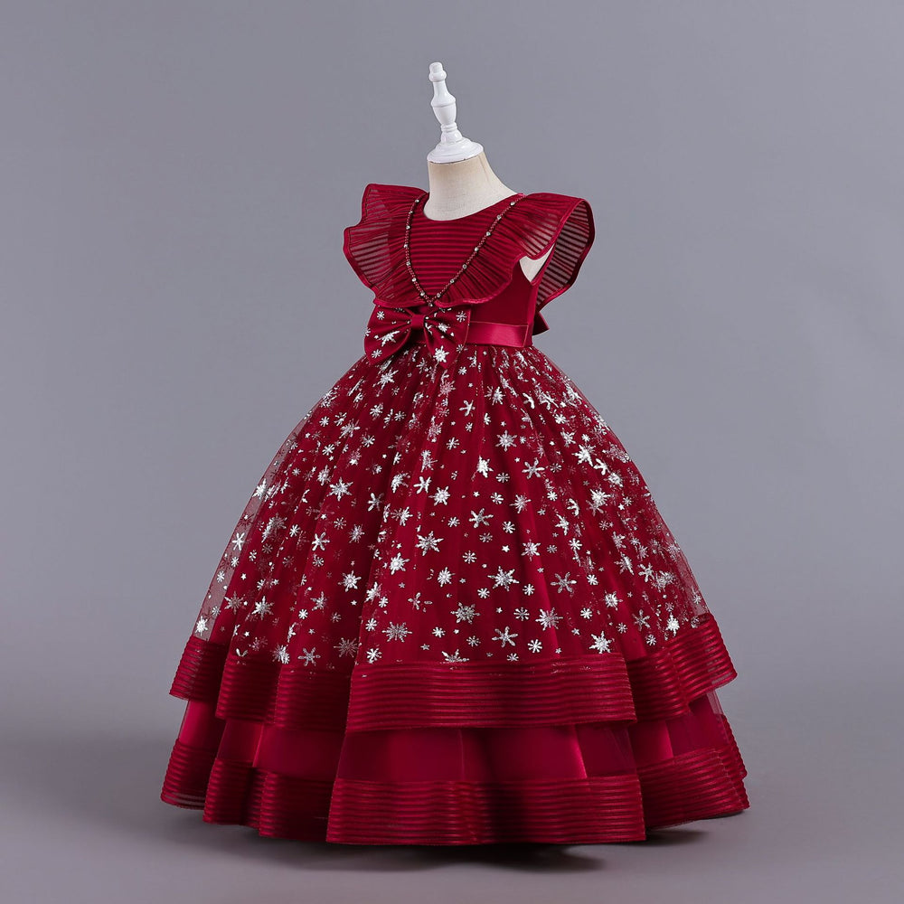 New in stock children's skirt small flying sleeves kids dress princess dress girls piano performance dress kids dress