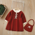 Girls' knit sweater dress - new autumn  collection: sweet bow detail, long knit dress for little girls