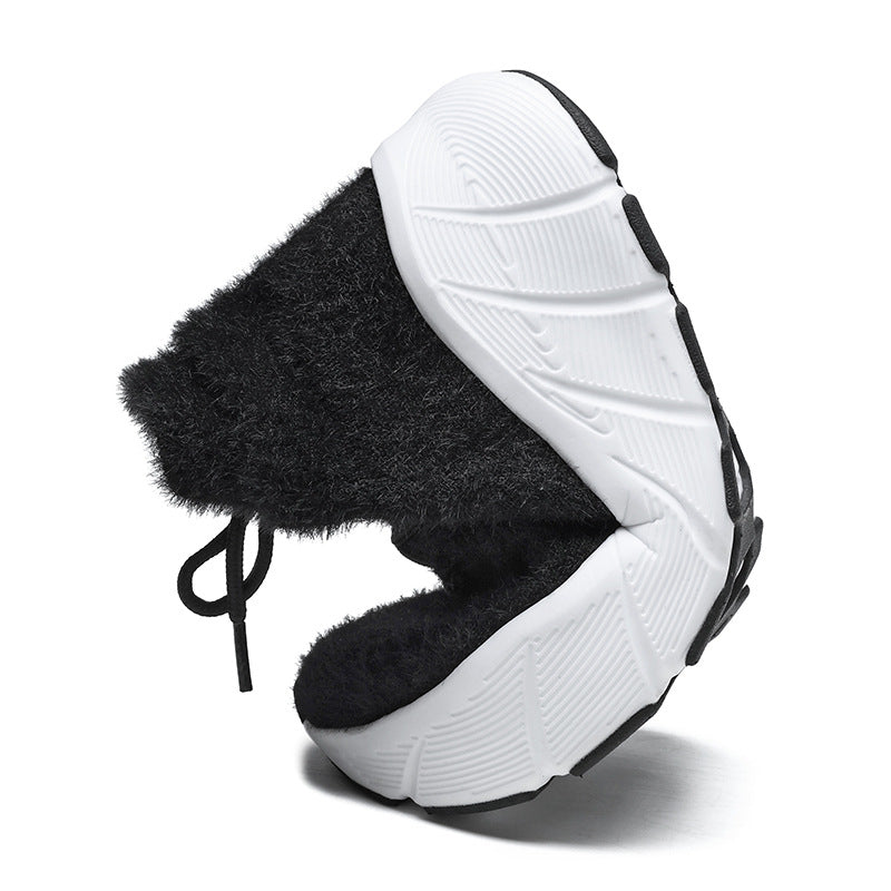 2025 autumn and winter new women's thick line versatile thick sole heightening comfortable stacking fleece casual shoes warm single shoes