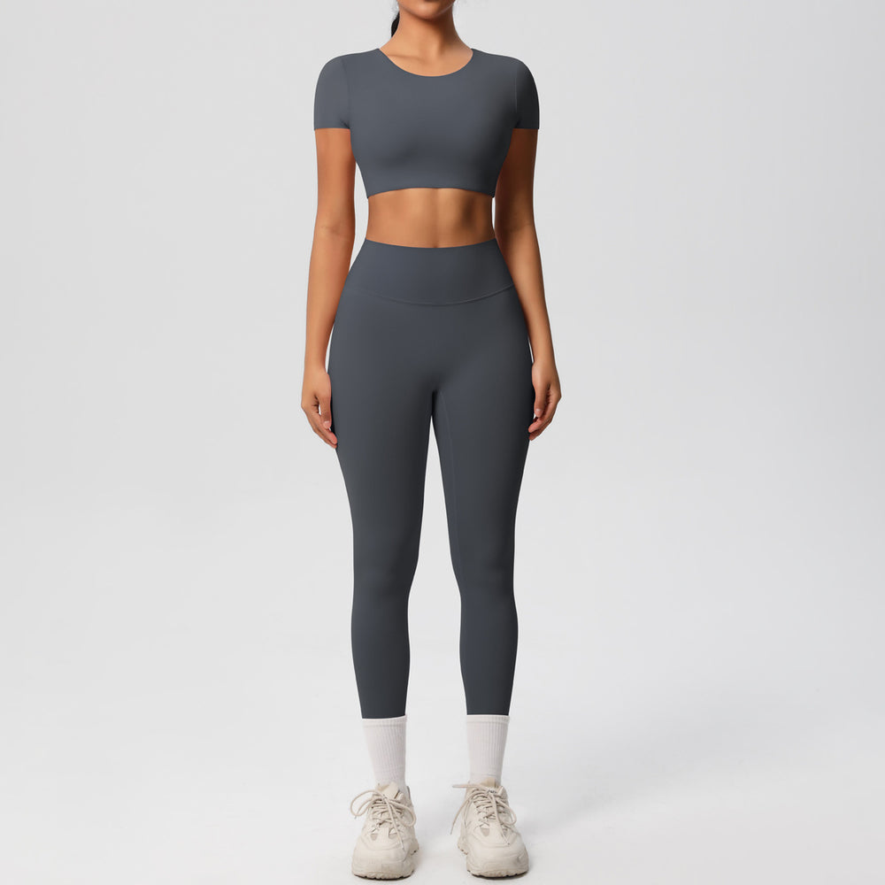 New arrival: european and american style solid color double-sided brushed breathable compression yoga set - 8 piece activewear set for running and fitness