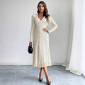 autumn new arrival slimming waist retro base layer dress with button collar knitted elegant women's mesh dress