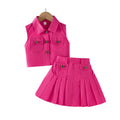 girls' european and american style solid color sleeveless denim top + summer pleated skirt two-piece set - direct from the manufacturer