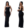 C7663 cross-border   fashion women's elegant rhinestone-embellished camisole dress