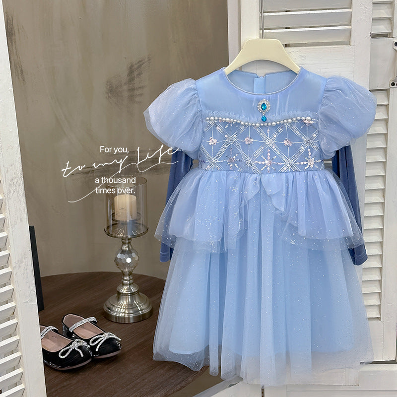 summer girls' dress - stylish mesh ice princess bubble sleeve princess party dress - clearance sale (limited sizes available)