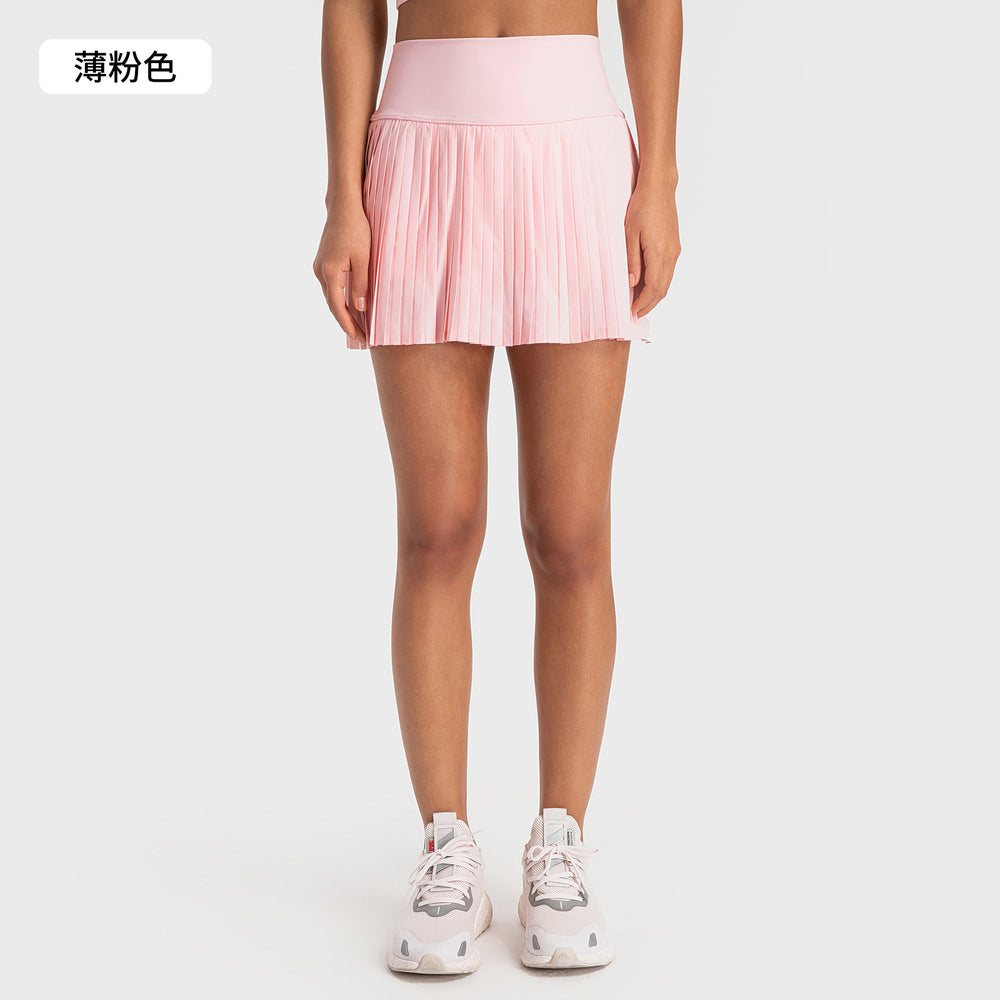 Luxtre new water-cooled cooling stretch fashion pleated skirt with double-layer anti-exposure three-quarter length sports skort dk383