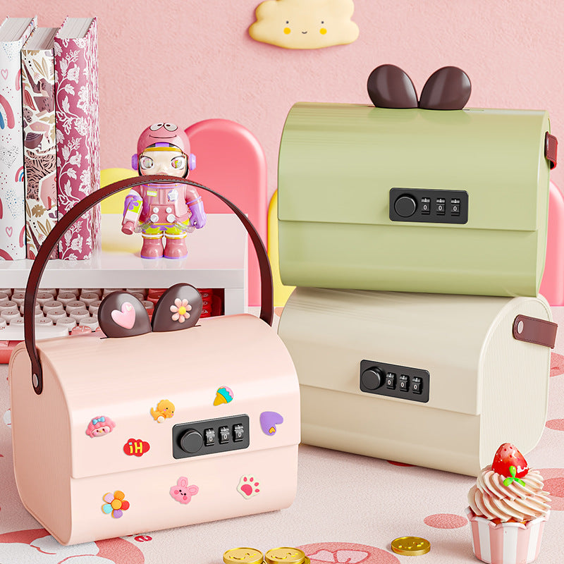 Password lock storage box Plastic children's cartoon deposit box Desktop storage box Large capacity Privacy file storage box