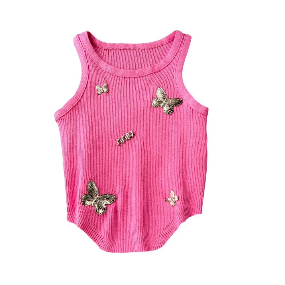 Petitesilmelegant butterfly short sleeveless vest suspender women's summersense of designniche style bottom shirt tops