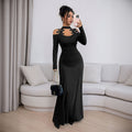 export high-end socialite style spring/summer new long-sleeved slim-fit bodycon black lace dress for women - early summer collection
