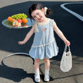 【dropshipping】girls'  new korean style summer sweet bow dress - plaid cute baby tulip dress