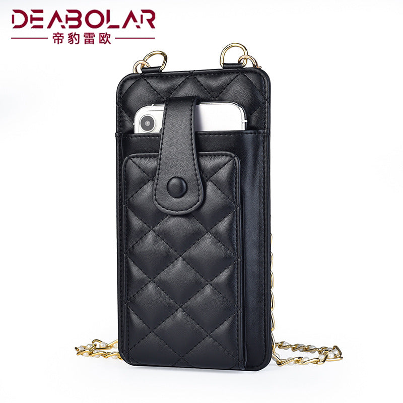 Cross-border wallet, women's mobile phone bag, rhombus sweet shoulder messenger, small women's bag, multi-card women's zipper change bag.