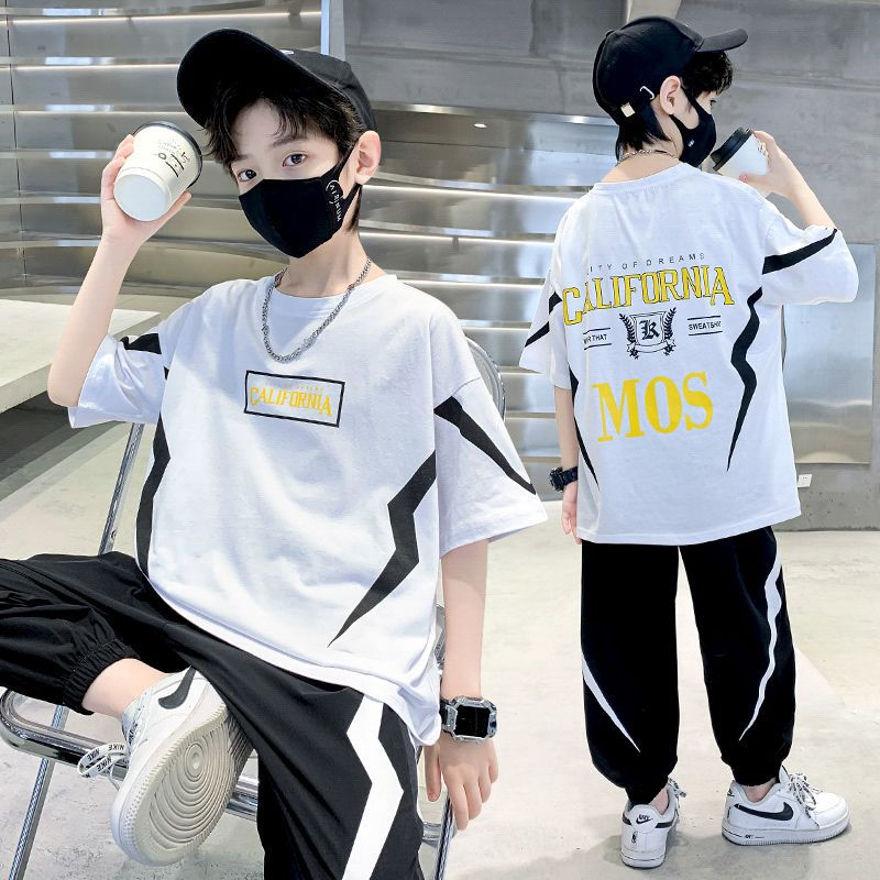 Boys' summer outfit set: short-sleeve top & shorts - trendy  style, lightweight kids' activewear, street style