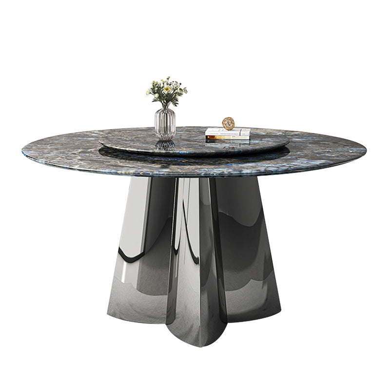 Italian light luxury ultra-crystal stone dining table and chair set, marble dining table, small apartment home use, stainless steel round table with turntable