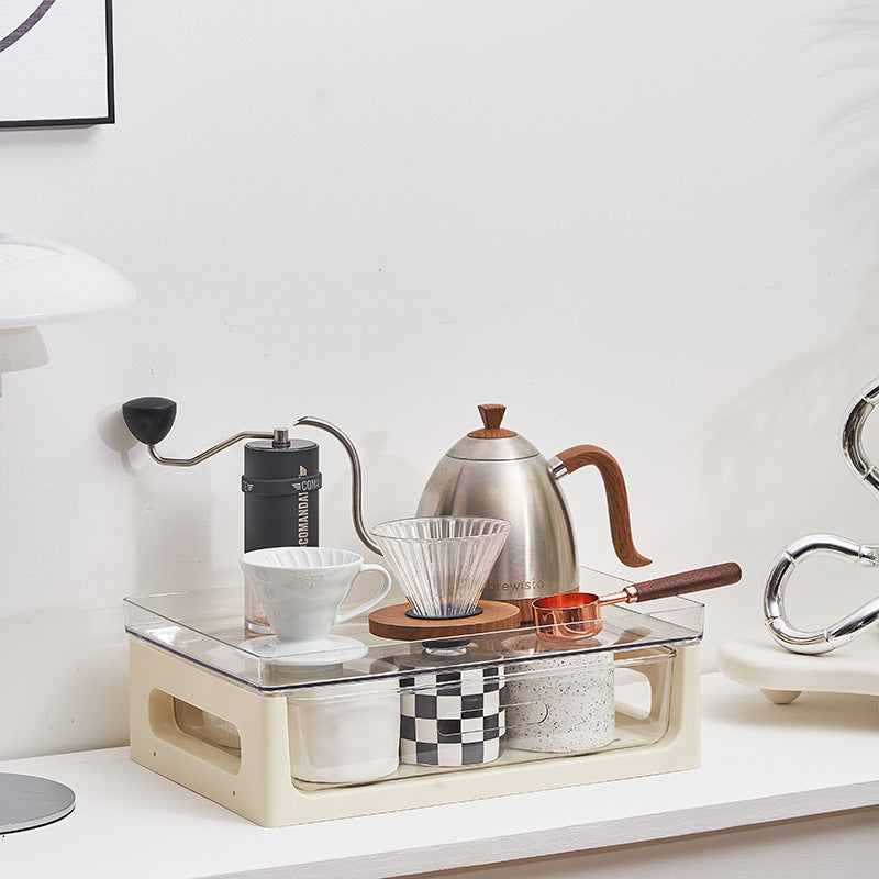 Drawer type desktop storage Plastic multi-layer transparent shelf Tea room Dust-proof cup Tea bag Coffee storage box