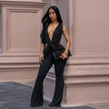 C7722 cross-border   fashion women's sexy backless solid color bodycon jumpsuit