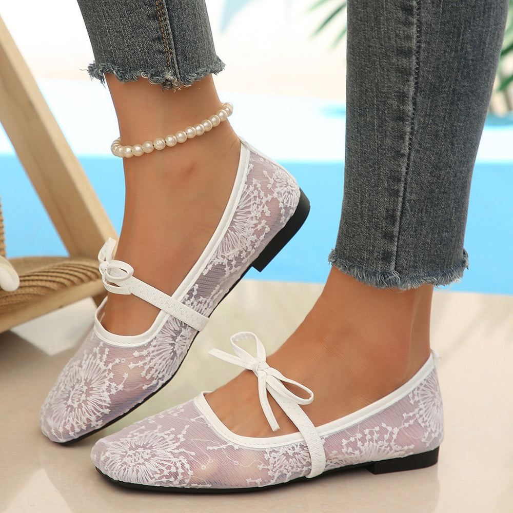 Breathable mesh mary janes - women's flat shoes, spring/summer , new bow detail, low-cut, fairy style