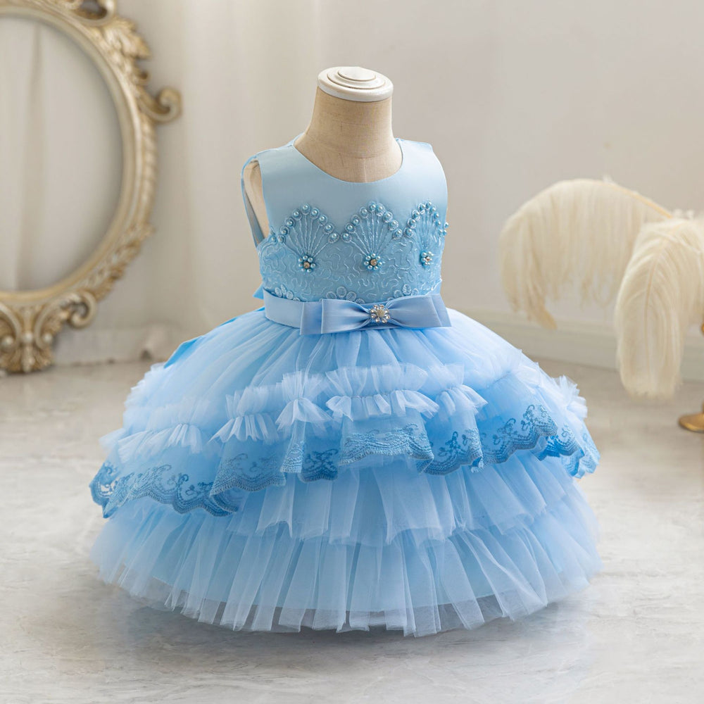 Ready-to-ship new girls' evening gown double-layer wedding cake princess dress first birthday party dress kids dress