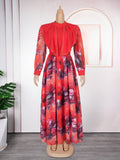 new european and american  cross-border trade african women's elegant printed long-sleeved plus size dress