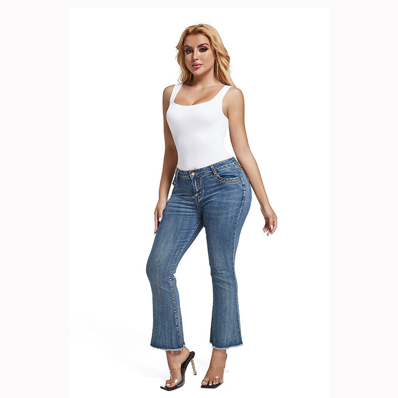 2023  Europe and the United States  hot-selling seamless threaded vest waist shaping square collar onesie