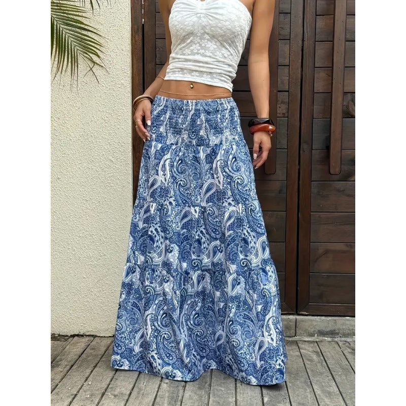 Shipped: cross-border, independent us/european e-commerce platform, casual printed maxi skirt, vacation midi skirt, foreign trade printed dress