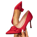 Huizhou amazon women's red high heels bow thin heel fashion party pointed toe high heels