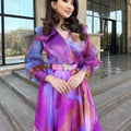 spring/summer new european and american export print maxi mesh dress - commute-friendly plus size women's dress