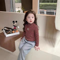 Long sleevesstripes bottom baby style middle and small children boys and girls single tops inner bottom shirt girl high collar thickened