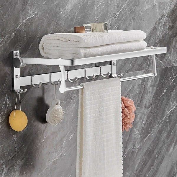 Towel rack No punching toilet Space aluminum storage Bath towel rack Bathroom hook rod Toilet rack Wall rack