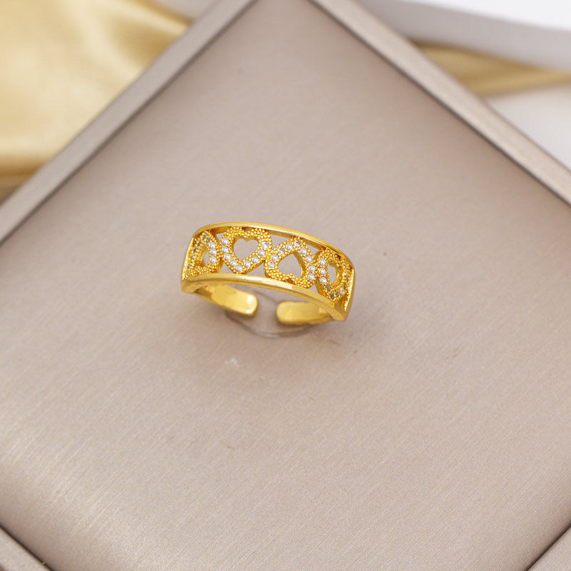 foreign trade popular zircon inlaid square ring with eight-character opening adjustment 18k gold electroplated high-end finger
