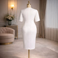 New arrivalfashionwhite appliqué dress ruffles pleated waist slit elegance party hip skirt dress