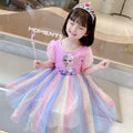 Girls' elsa princess dress - summer rainbow dress for kids - summer cotton elsa new style dress - korean style trendy baby dress