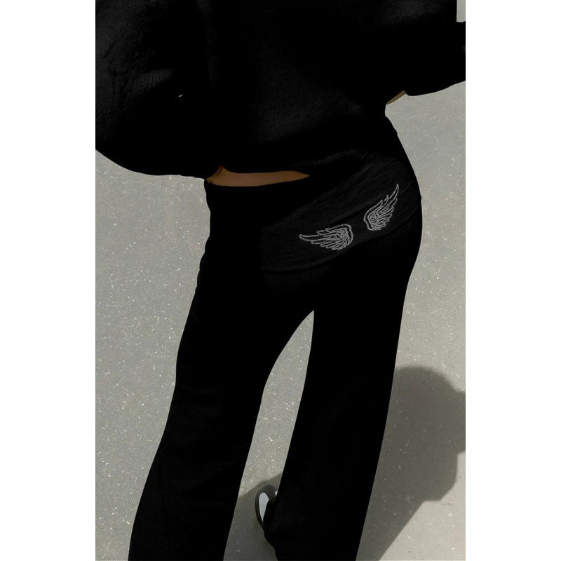 European and american cross-border  fall/winter new women's clothing  fashion versatile solid color wing sequin embroidery casual set