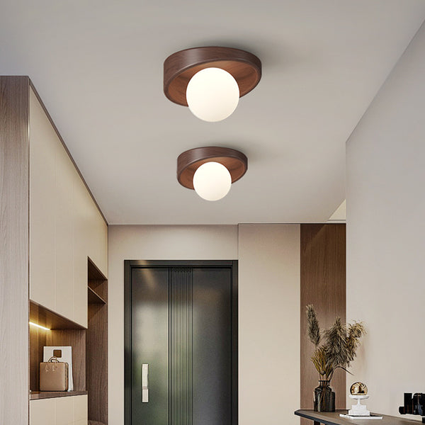 Medieval style round ball ceiling light corridor aisle light solid wood retro balcony entrance bay window light LED creative