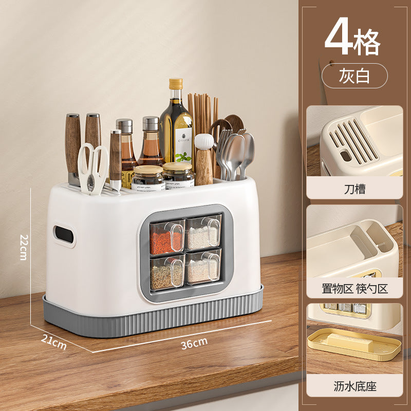 Seasoning box combination suitfor home knife holder kitchen supplies seasoning storage rack all-in-one multi-grid multifunctional storage box