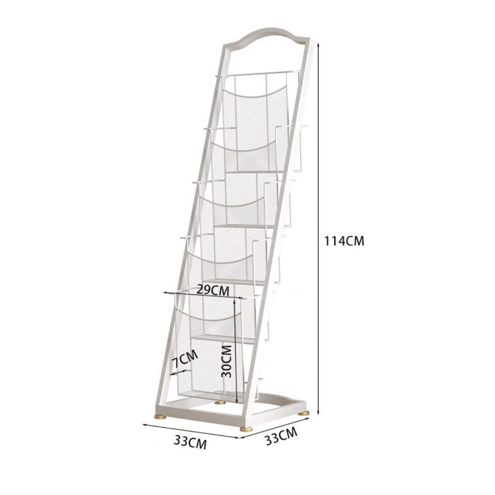 Minimalist multi-tier magazine rack display stand - freestanding bookshelf organizer for newspapers, magazines, and storage