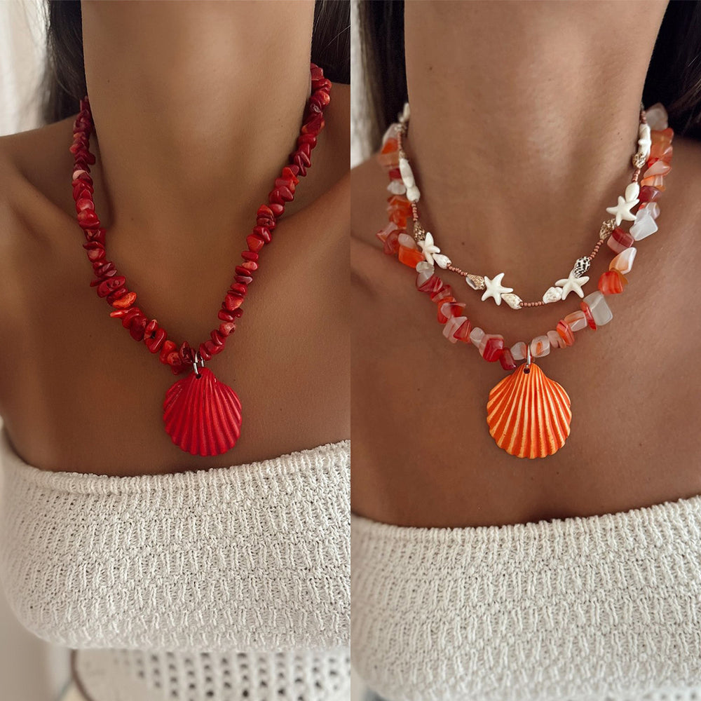 2025 summer new arrival: ocean-inspired statement necklace - irregular shell & crushed stone ethnic style