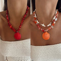 2025 summer new arrival: ocean-inspired statement necklace - irregular shell & crushed stone ethnic style