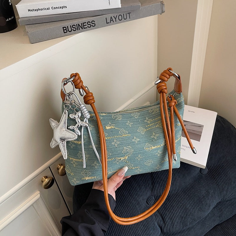 Foreign trade denim bag women's large capacity 2025 new summer versatile leisure niche single shoulder messenger bag dumpling bag