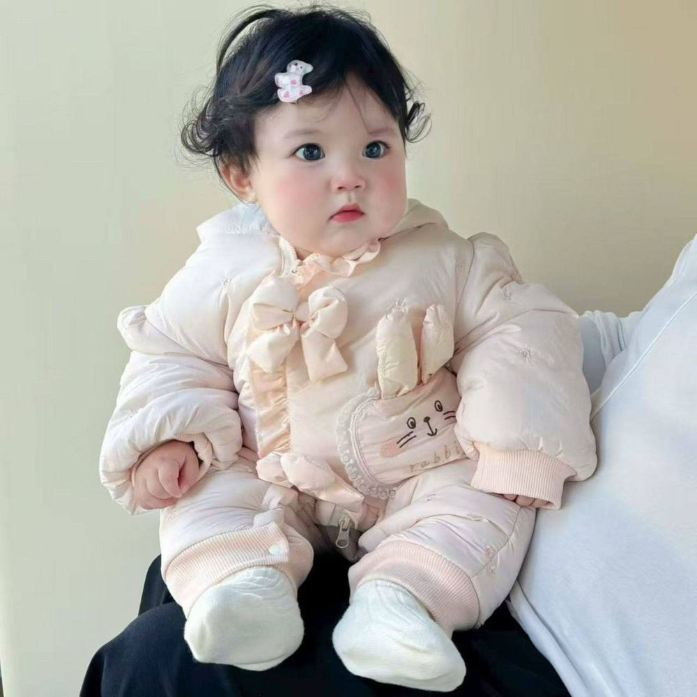 Baby clothes winter clothes thickened baby onesie outing clothes fleece-linedheattech cotton clothes outing khaki winter long crawl