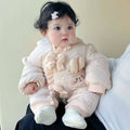 Baby clothes winter clothes thickened baby onesie outing clothes fleece-linedheattech cotton clothes outing khaki winter long crawl
